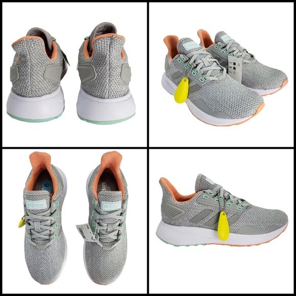 New Woman Adidas Duramo 9 Running Shoes Size 6 BB7006 Grey Grey Chalk Coral - Picture 1 of 9